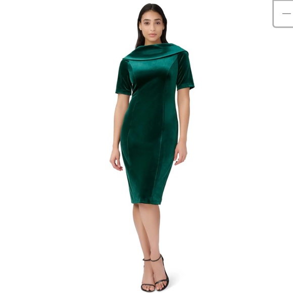 Adrianna Papell Short Sleeve Roll Neck Velvet Sheath Dress - Picture 1 of 12